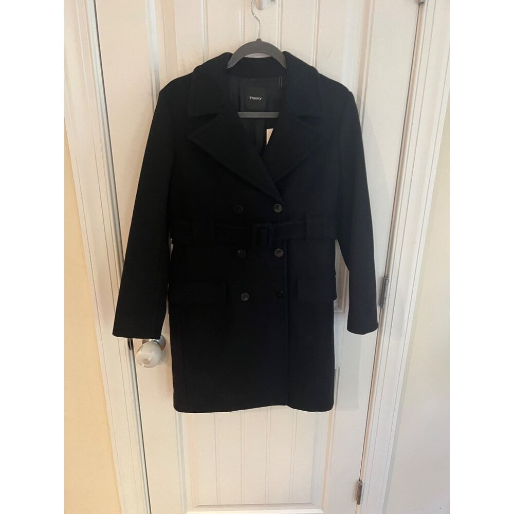 Theory Black Modus Superlight Wool Blend Long Peacoat‎ Sz XS NWT